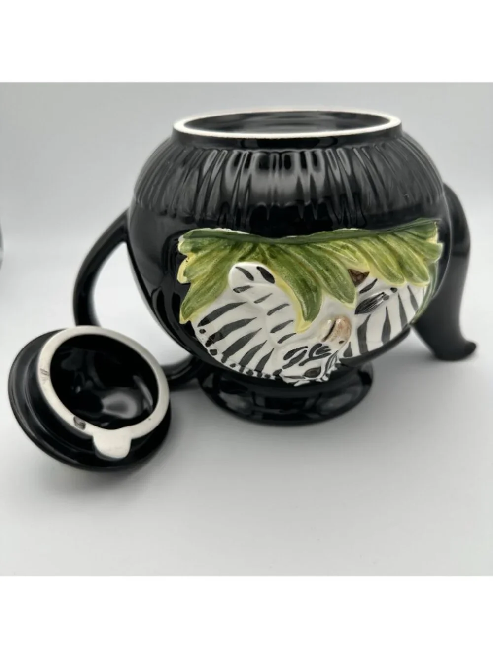 Vandor Rare 1990 Safari Zebra Teapot Black Animal Motif Vintage Retro Minor Flaw